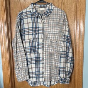 NWT Altar'd State Blue and Brown Plaid Shirt Size M